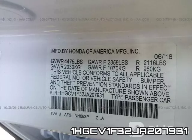 1HGCV1F32JA207931 фото 10