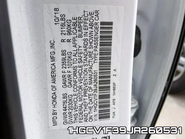 1HGCV1F39JA260531 фото 2