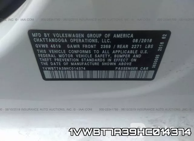 1VWBT7A39HC014374 фото 10