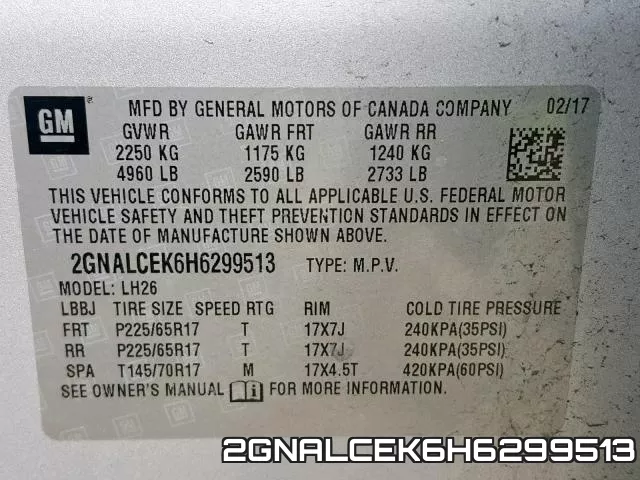 2GNALCEK6H6299513 фото 2