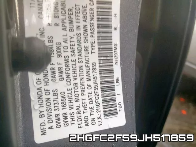 2HGFC2F59JH517859 фото 2