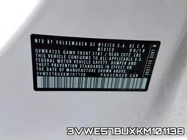 3VWE57BUXKM101138 фото 2