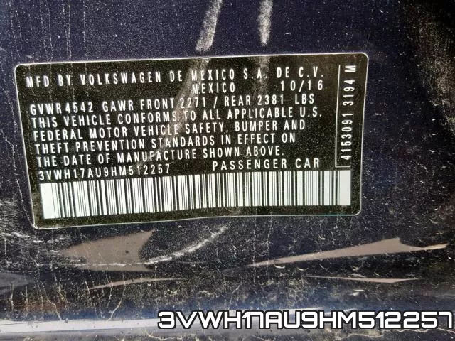 3VWH17AU9HM512257 фото 2