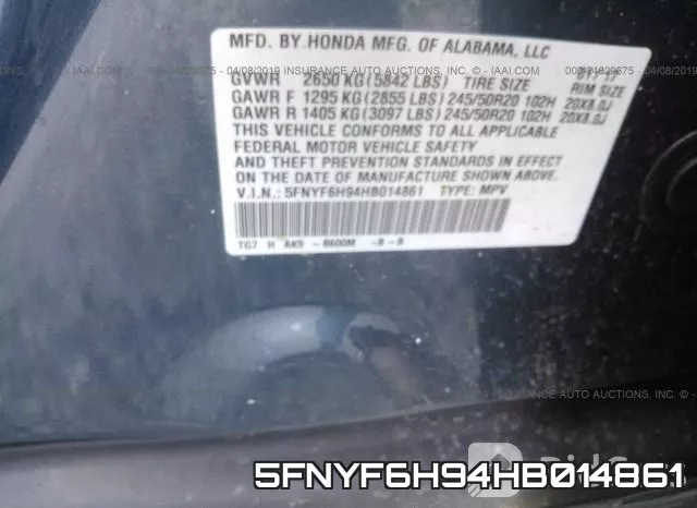 5FNYF6H94HB014861 фото 10