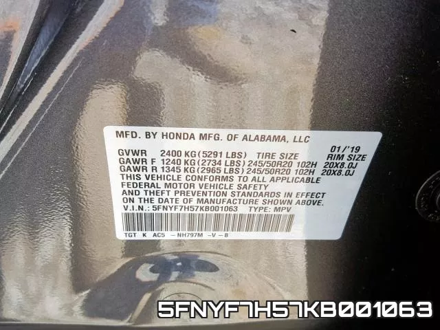 5FNYF7H57KB001063 фото 2