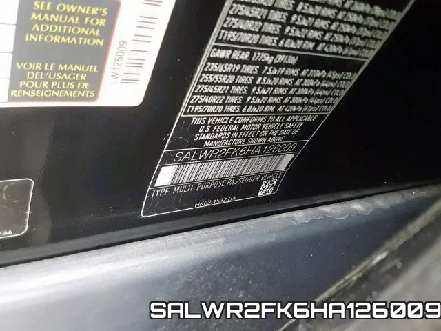 SALWR2FK6HA126009 фото 2