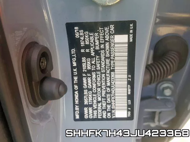 SHHFK7H43JU423368 фото 2