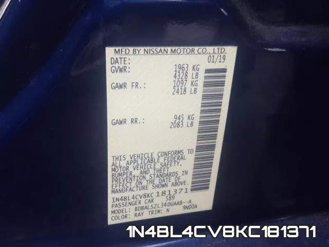 1N4BL4CV8KC181371 фото 2