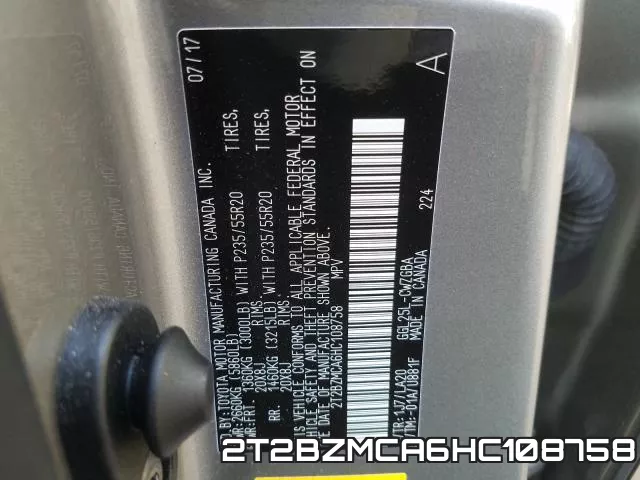 2T2BZMCA6HC108758 фото 2