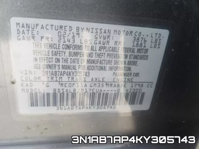 3N1AB7AP4KY305743 фото 2