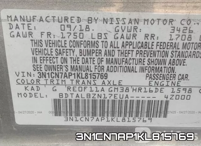 3N1CN7AP1KL815769 фото 9