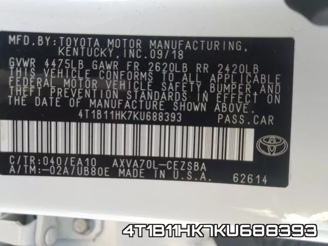 4T1B11HK7KU688393 фото 2