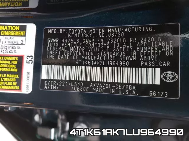 4T1K61AK7LU964990 фото 2