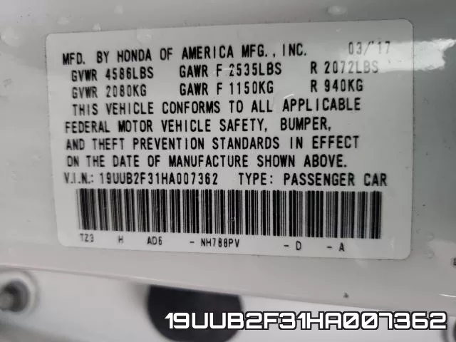 19UUB2F31HA007362 фото 2