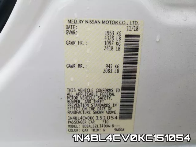 1N4BL4CV0KC151054 фото 2