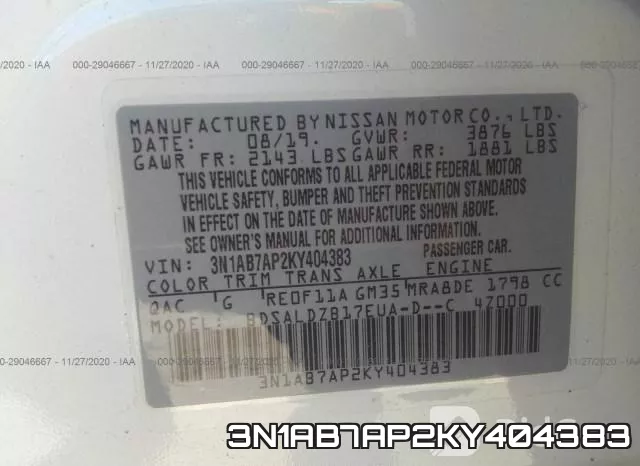 3N1AB7AP2KY404383 фото 9