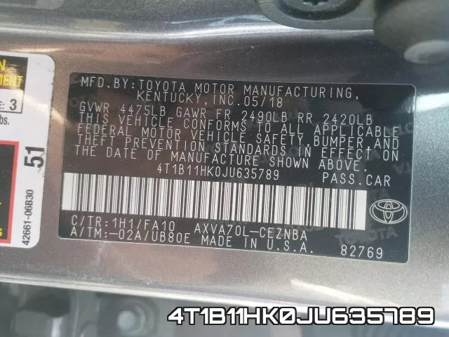 4T1B11HK0JU635789 фото 2