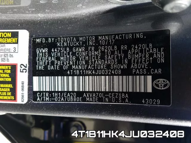 4T1B11HK4JU032408 фото 2