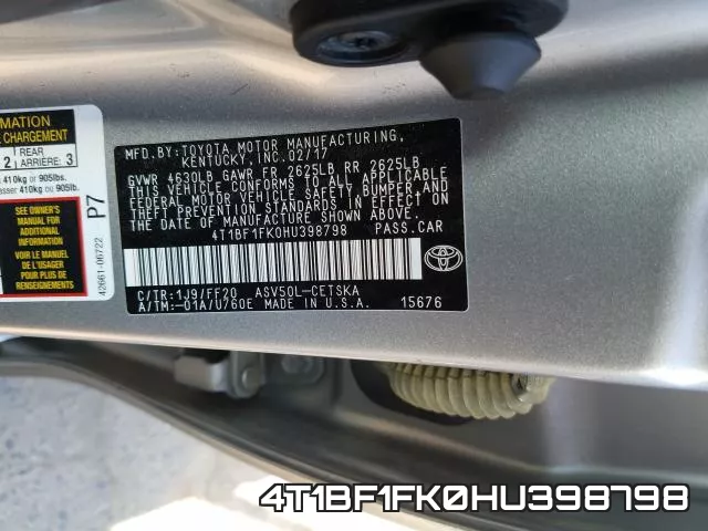 4T1BF1FK0HU398798 фото 2