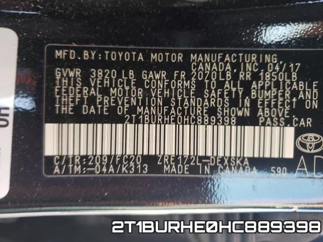 2T1BURHE0HC889398 фото 2