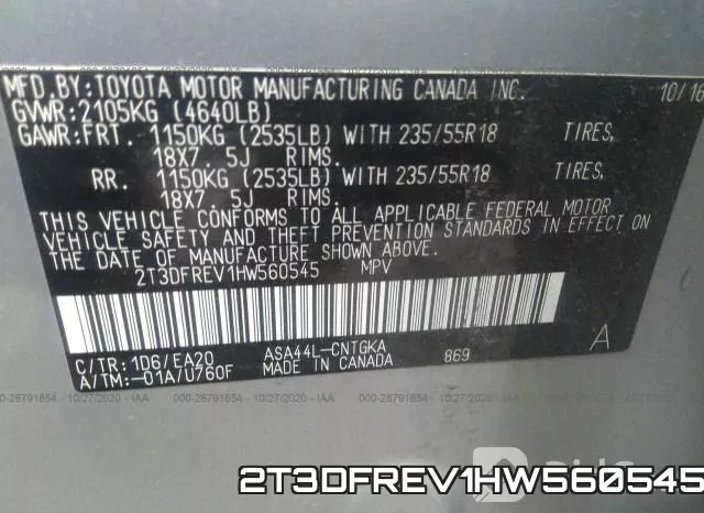 2T3DFREV1HW560545 фото 7