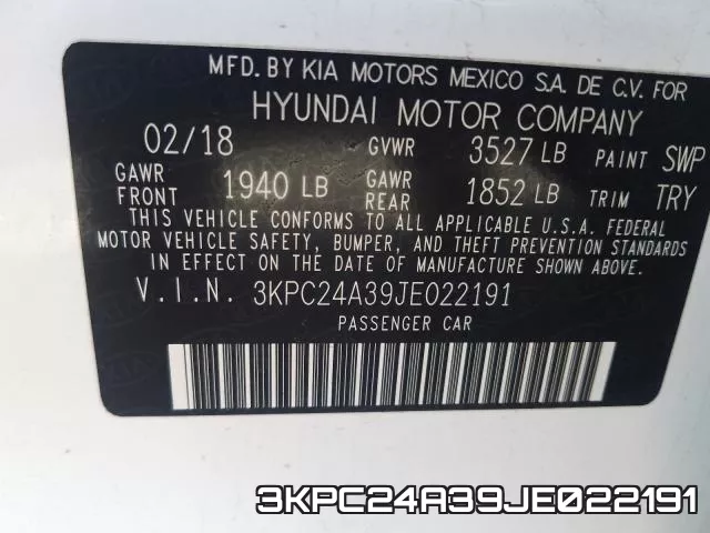 3KPC24A39JE022191 фото 2