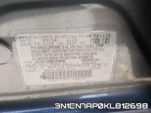 3N1CN7AP0KL812698 фото 2