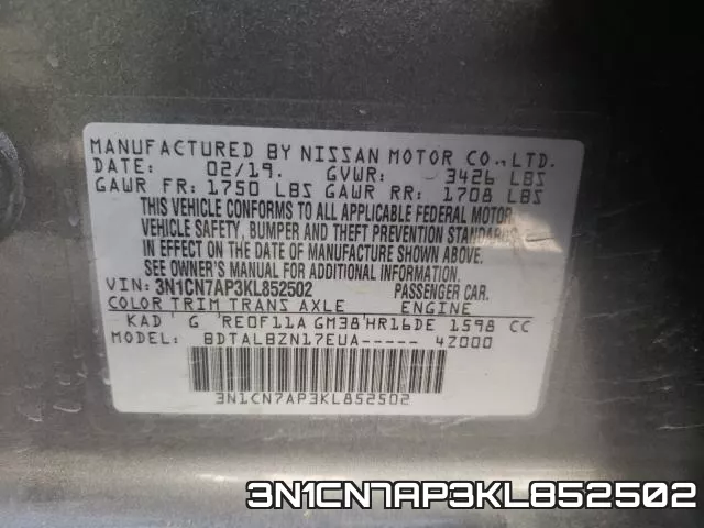 3N1CN7AP3KL852502 фото 2