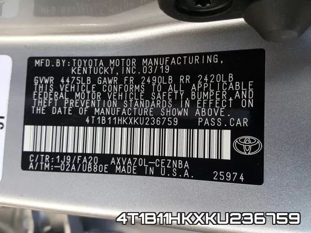 4T1B11HKXKU236759 фото 2