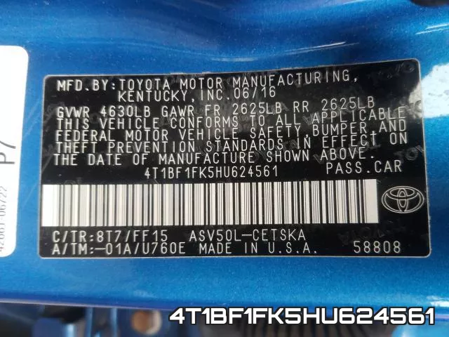 4T1BF1FK5HU624561 фото 2