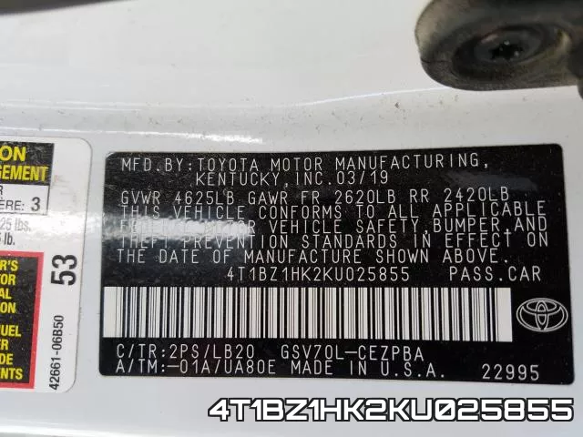 4T1BZ1HK2KU025855 фото 2