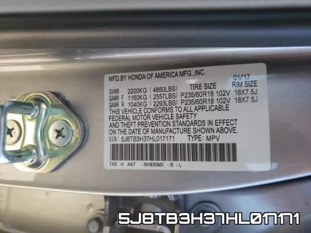 5J8TB3H37HL017171 фото 2