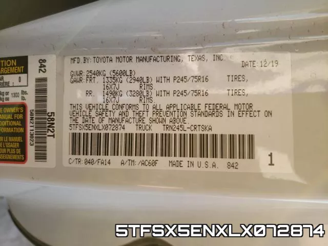 5TFSX5ENXLX072874 фото 2