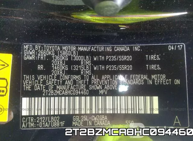 2T2BZMCA8HC094460 фото 10