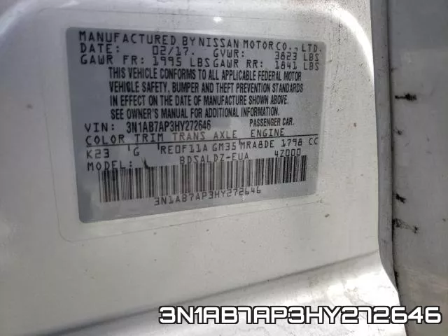 3N1AB7AP3HY272646 фото 2