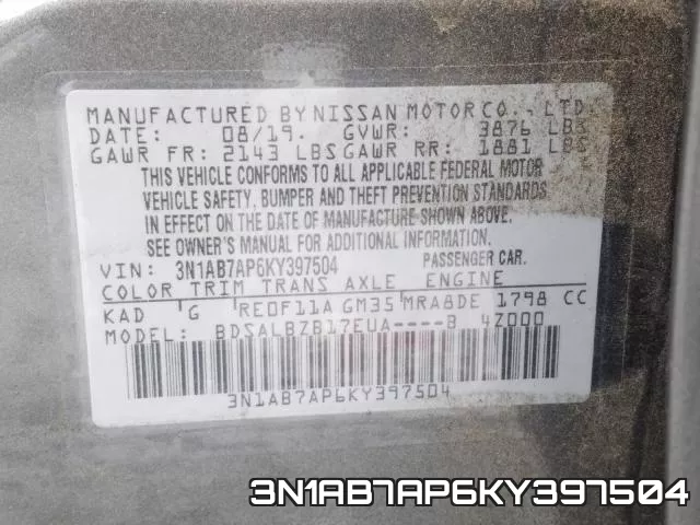 3N1AB7AP6KY397504 фото 2