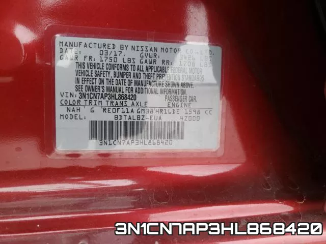 3N1CN7AP3HL868420 фото 2