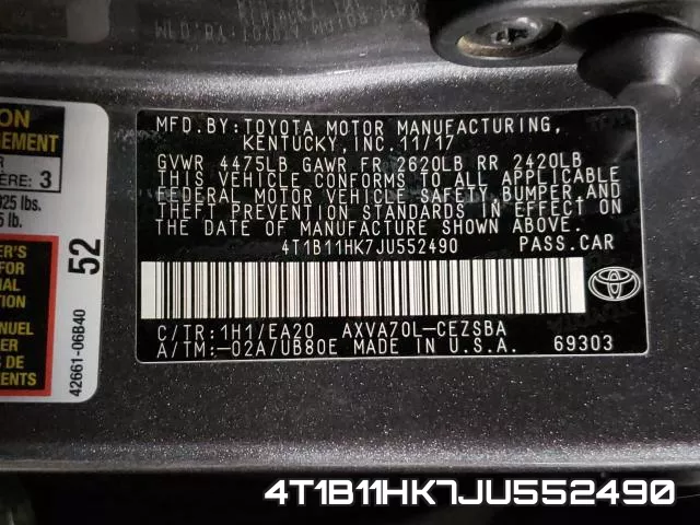4T1B11HK7JU552490 фото 2