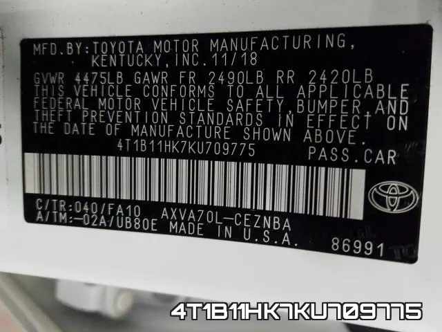 4T1B11HK7KU709775 фото 2