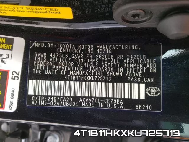 4T1B11HKXKU725713 фото 2