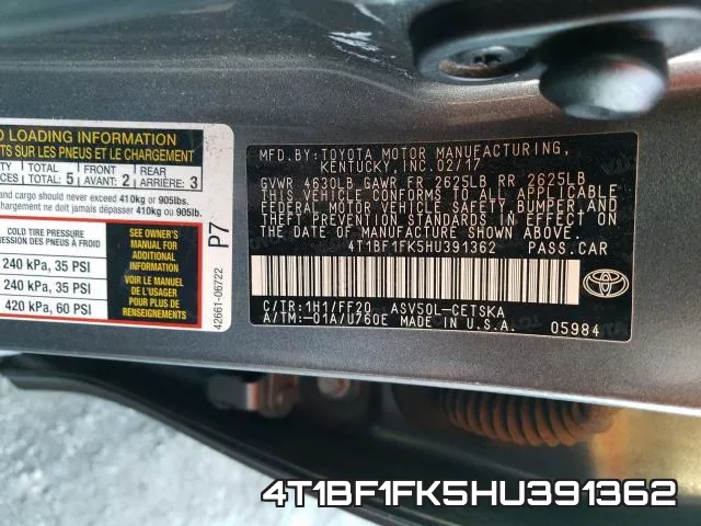 4T1BF1FK5HU391362 фото 2
