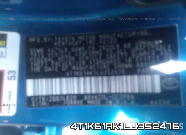 4T1K61AK1LU352476 фото 9