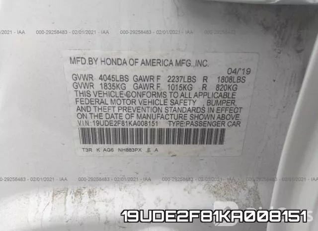 19UDE2F81KA008151 фото 8