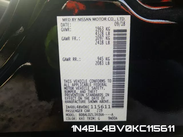 1N4BL4BV0KC115611 фото 2