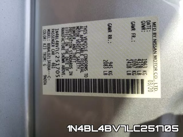 1N4BL4BV7LC251705 фото 2