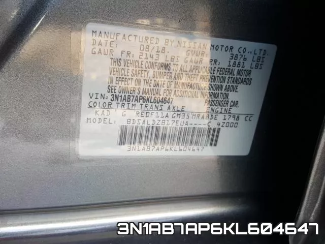 3N1AB7AP6KL604647 фото 2