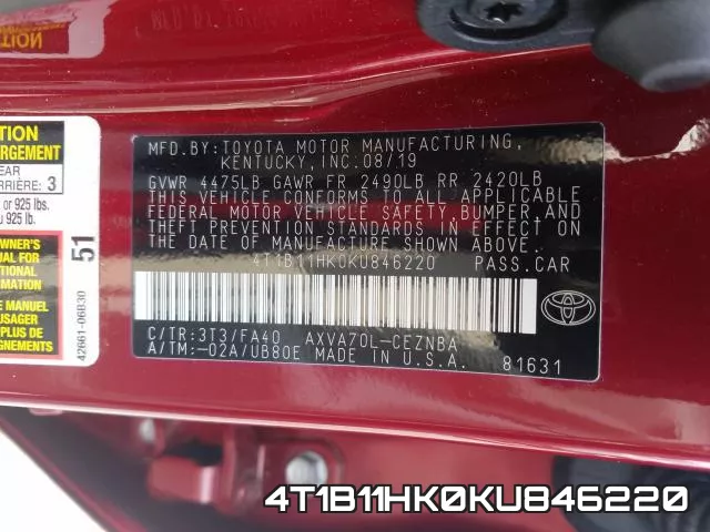 4T1B11HK0KU846220 фото 2