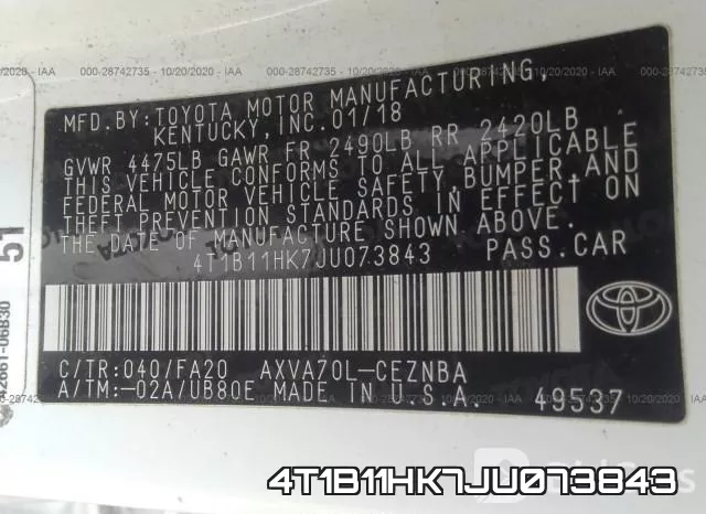 4T1B11HK7JU073843 фото 8