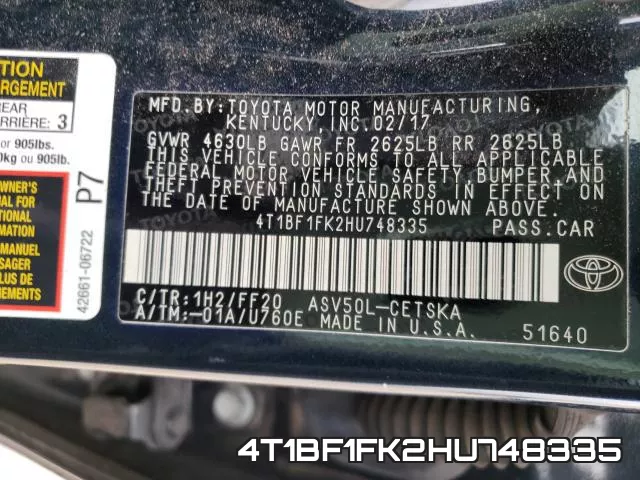 4T1BF1FK2HU748335 фото 2