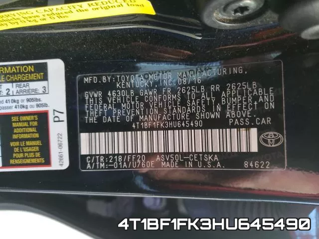 4T1BF1FK3HU645490 фото 2